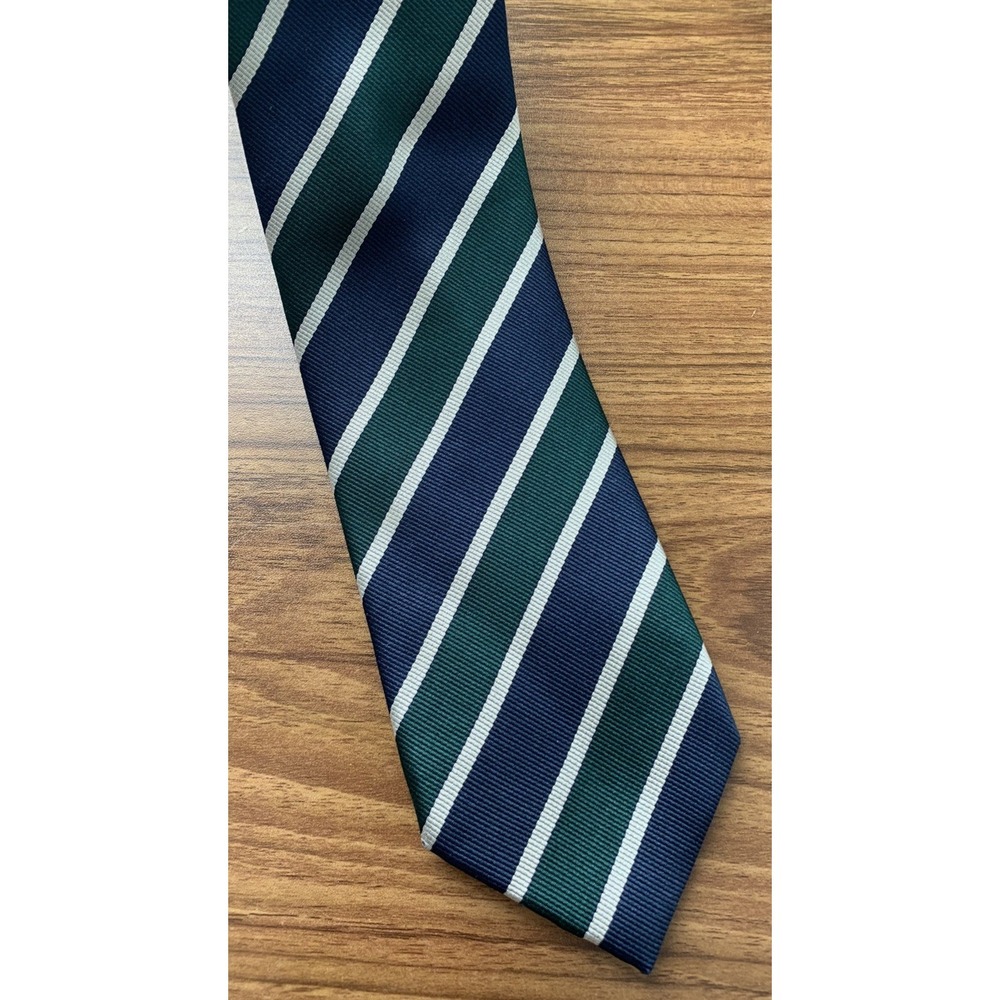 Men's DAVID SADDLER Silk NECKTIE Tie Made in ITALY Green Blue Stripe 3 1/4" wide
